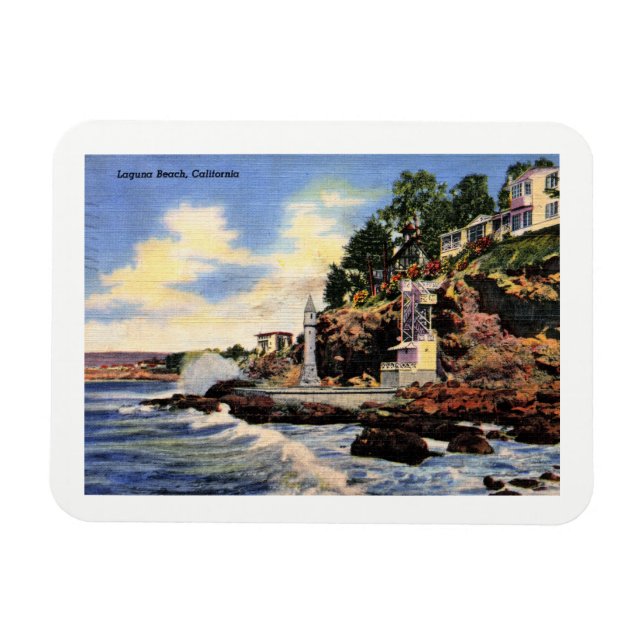 Laguna Beach, California, Vintage View Magnet (Horizontal)
