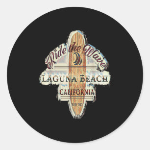 Laguna Beach Distressed Vintage Retro Surfboard Si Classic Round Sticker