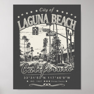 LAGUNA BEACH ORANGE CALIFORNIA VINTAGE POSTER