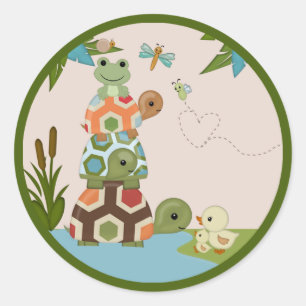 Laguna Turtle Baby Shower round sticker seal LTC