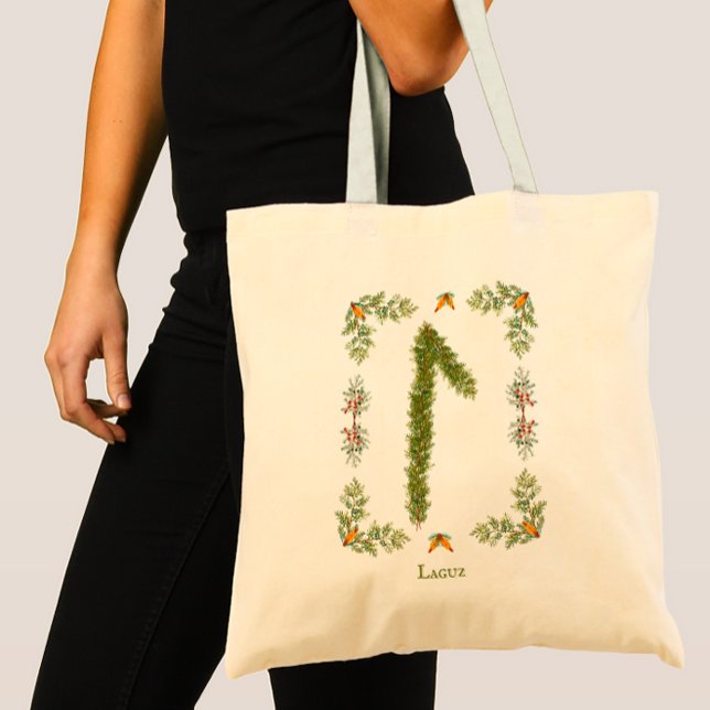 Laguz Rune in Evergreen Branches Personalized Tote Bag (Creator Uploaded)