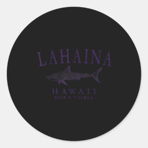 Lahaina hawaii shark vintage plum art fishing classic round sticker