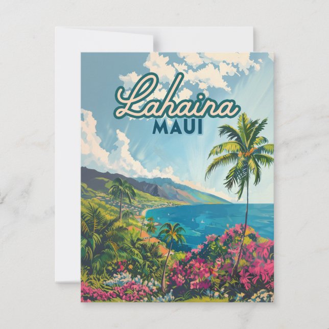 Lahaina Maui Hawaii Beach Coast Retro Card (Front)