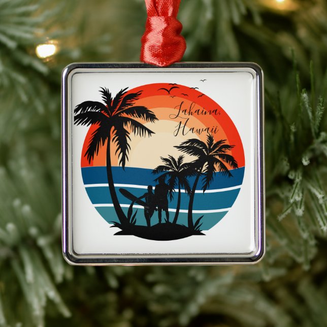 Lahaina Maui Hawaii Beach Surf Sunset - Ornament  (Tree)