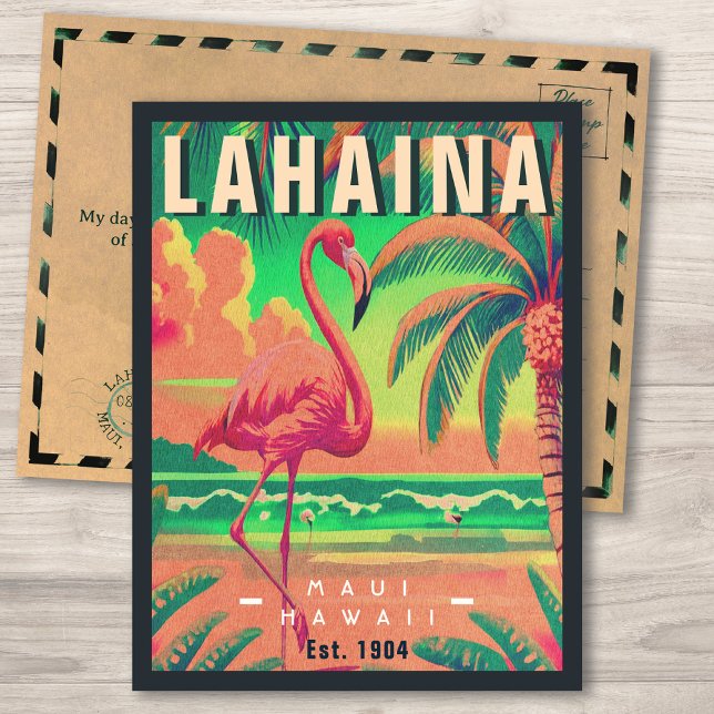 Lahaina Maui Hawaii Retro Flamingo Souvenir 1950s Postcard (Creator Uploaded)