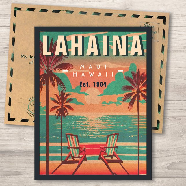 Lahaina Maui Hawaii Retro Sunset Souvenir 1950s Postcard (Creator Uploaded)