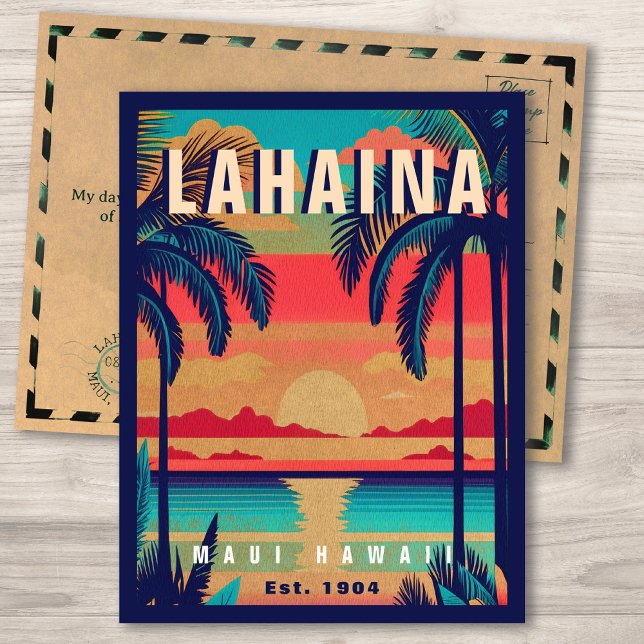 Lahaina Maui Hawaii Retro Sunset Souvenir 1950s Postcard (Creator Uploaded)