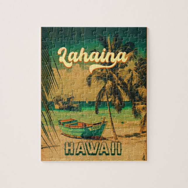Lahaina Maui Hawaii Retro Sunset Souvenir 1960s Jigsaw Puzzle (Vertical)