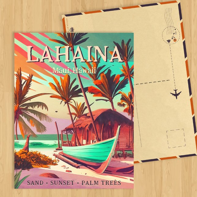Lahaina Maui Hawaii tropical sunset palm tree 60s Postcard (Creator Uploaded)