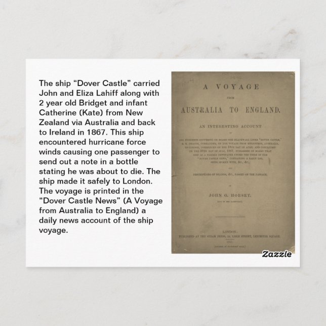 Lahiff Genealogy Postcard "Dover Castle" (Back)