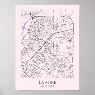 Lahore Map Poster (Pink, Matte)