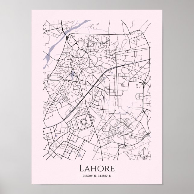 Lahore Map Poster (Pink, Matte) (Front)