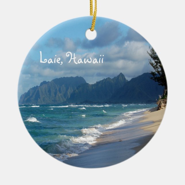 Laie Beach, Hawaii  Ceramic Tree Decoration (Front)