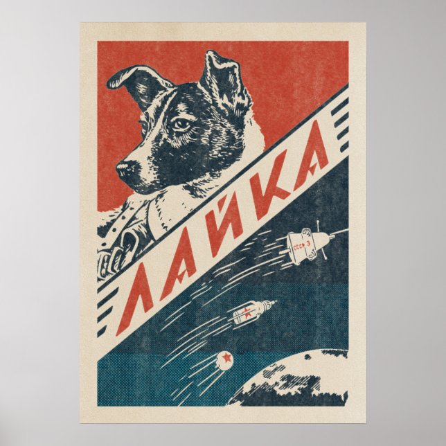 Laika, Soviet space dog — Vintage retro space Poster (Front)