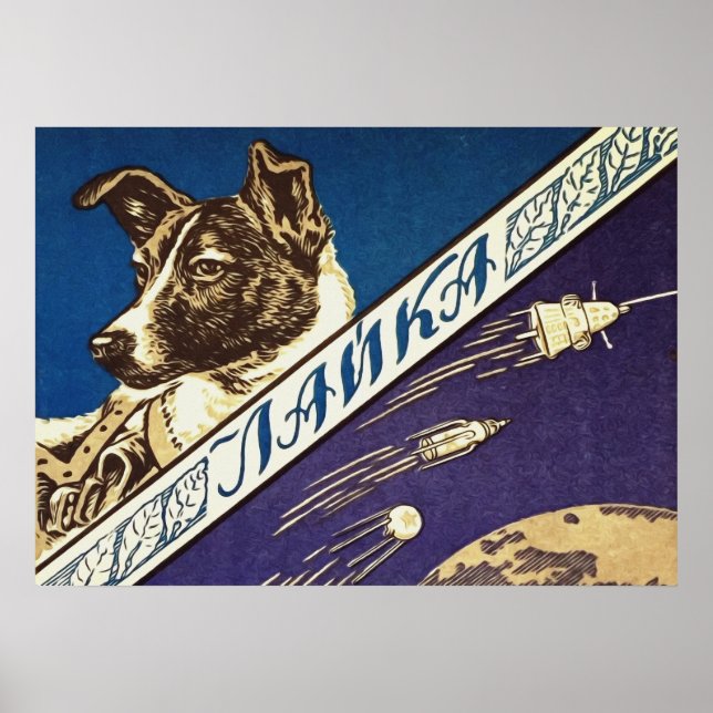 Laika — Soviet vintage space poster (Front)