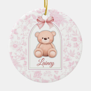 Lainey   Custom Pink Teddy Bear Nursery Design  Ceramic Tree Decoration