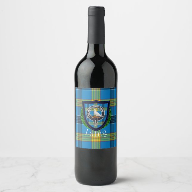 Laing Scottish Clan Tartan & Crest Wine Label (Front)