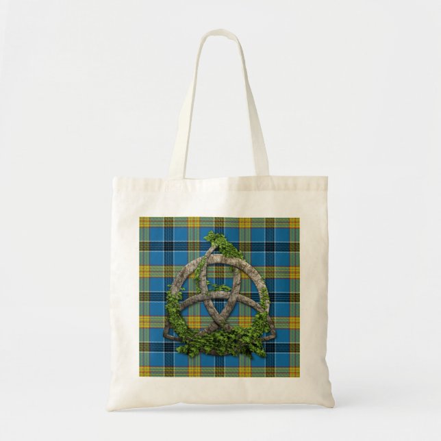Laing Tartan And Celtic Trinity Knot Tote Bag (Front)
