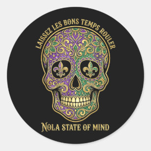 Laissez Les Bons Temps Rouler Nola Sugar Skull New Classic Round Sticker