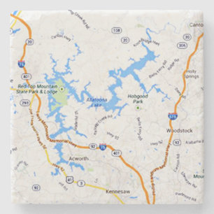 Lake Allatoona, Map, Georgia, Marble Coasters. Stone Coaster