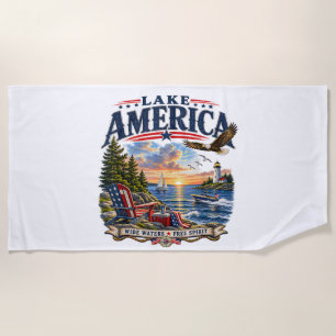 Lake America Sunset Patriotic Eagle Beach Towel