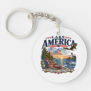 Lake America Sunset Patriotic Eagle Key Ring