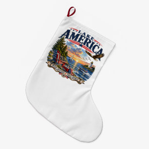Lake America Sunset Patriotic Eagle Large Christmas Stocking