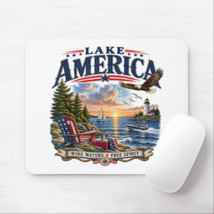 Lake America Sunset Patriotic Eagle Mouse Pad