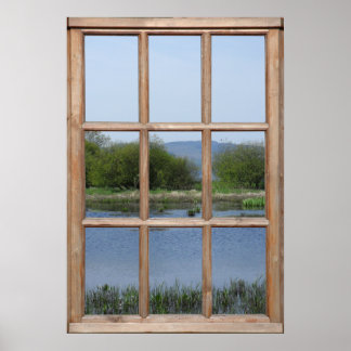 Lake and Hills View from a Window Poster