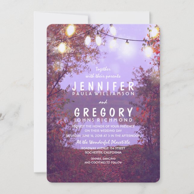 Lake and String Lights Outdoor Wedding Invitation (Front)