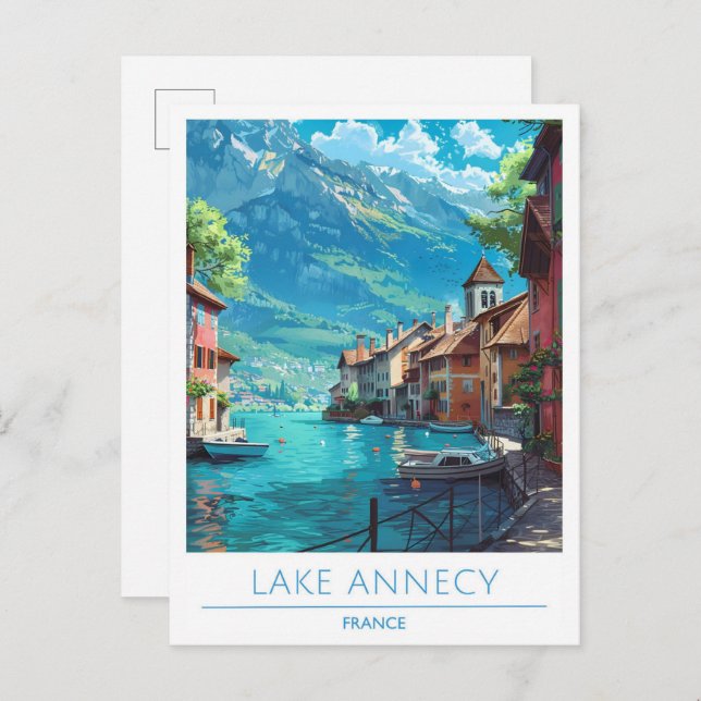 Lake Annecy France Vintage Travel  Postcard (Front/Back)