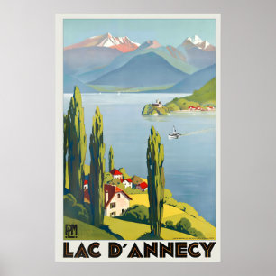 Lake Annecy France Vintage Travel Poster Print