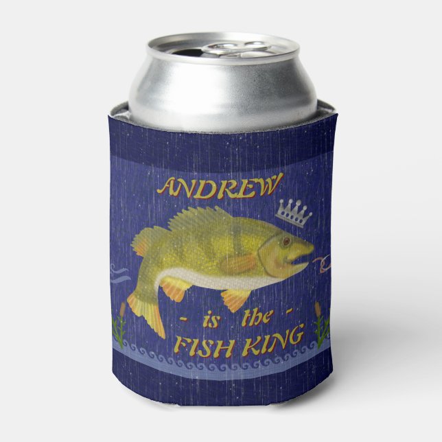 Lake Bass Fishing Fish King | Custom Anglers Name Can Cooler (Can Front)