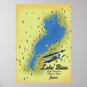 Lake Biwa Japan map Poster