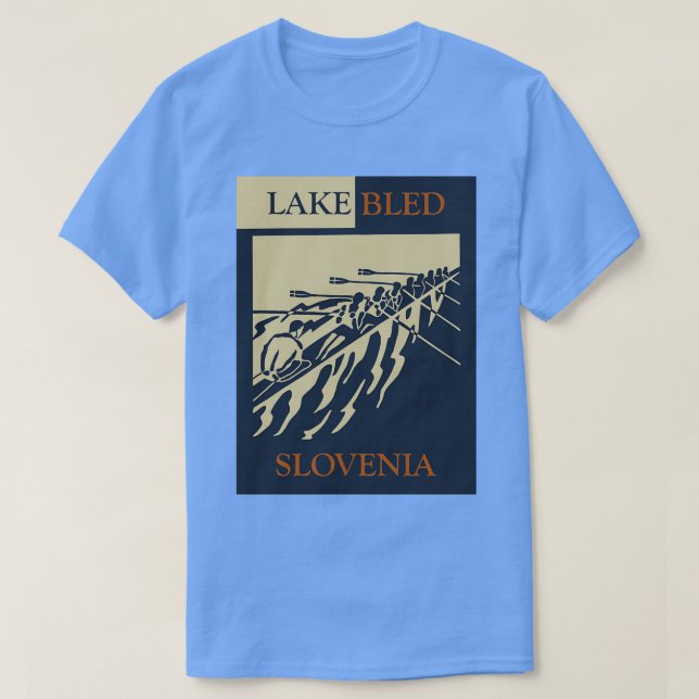 Lake Bled in Slovenia Vintage Retro Style Rowing W T-Shirt (Design Front)