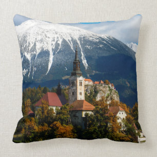 Lake Bled landscape in autumn Cushion