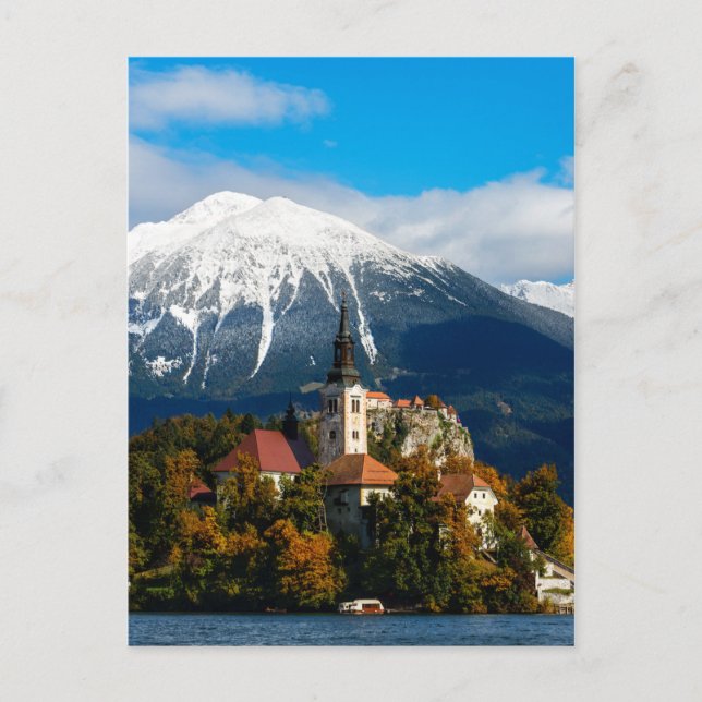 Lake Bled landscape in autumn Postcard (Front)
