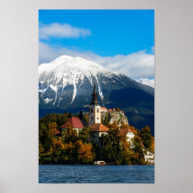 Lake Bled landscape in autumn Poster (Front)