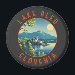 Lake Bled Slovenia Travel Art Vintage Magnet<br><div class="desc">Lake Bled vector art design. Lake Bled is a lake in the Julian Alps of the Upper Carniolan region of northwestern Slovenia,  where it adjoins the town of Bled.</div>