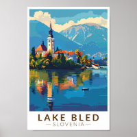 Lake Bled Slovenia Travel Art Vintage