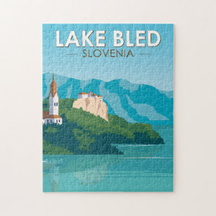Lake Bled Slovenia Travel Retro Travel Art Vintage Jigsaw Puzzle