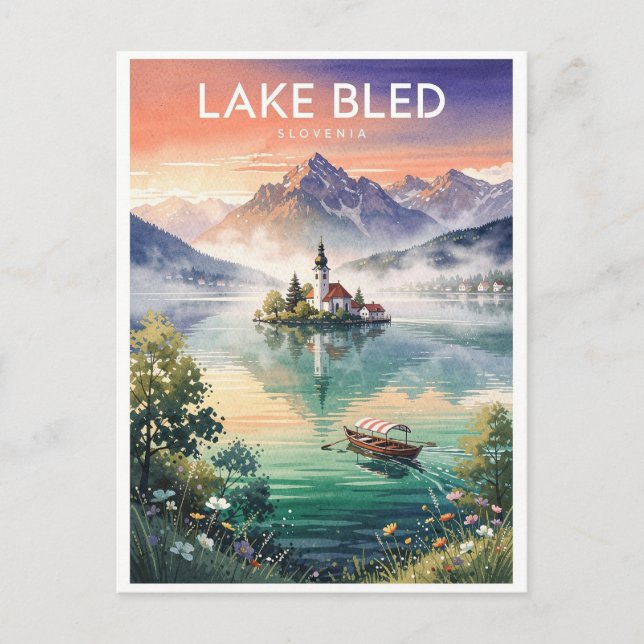 Lake Bled Slovenia Vintage Postcard (Front)