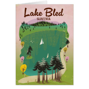 Lake Bled vintage style travel poster Slovenia