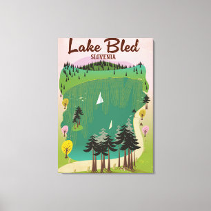 Lake Bled vintage style travel poster Slovenia Canvas Print