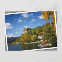 Lake Bled with trees in autumn colours in Slovenia