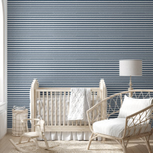 Lake Blue and White Classic Horizontal Stripes Wallpaper