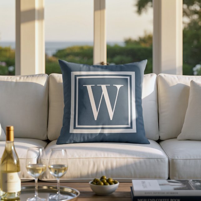 Lake Blue and White Classic Square Monogram Cushion (Creator Uploaded)