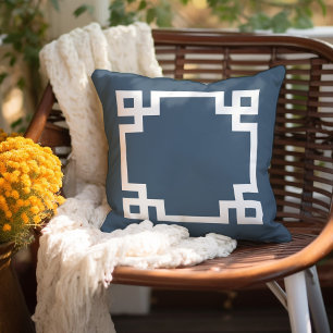 Lake Blue and White Greek Key Editable Colours Cushion