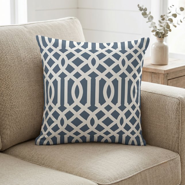 Lake Blue and White Trellis Pattern Cushion (Creator Uploaded)
