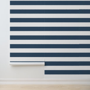 Lake Blue and White Wide Horizontal Stripes Wallpaper